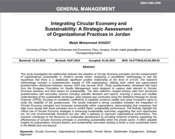 Integrating Circular Economy and Sustainability: A Strategic Assessment of Organizational Practices in Jordan